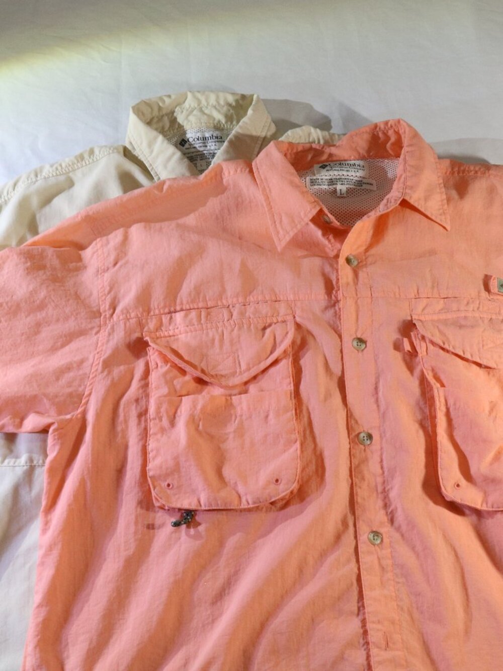 Columbia Men's PFG Shirts (2) * Large L * Missing 1 Button Each * Khaki Orange